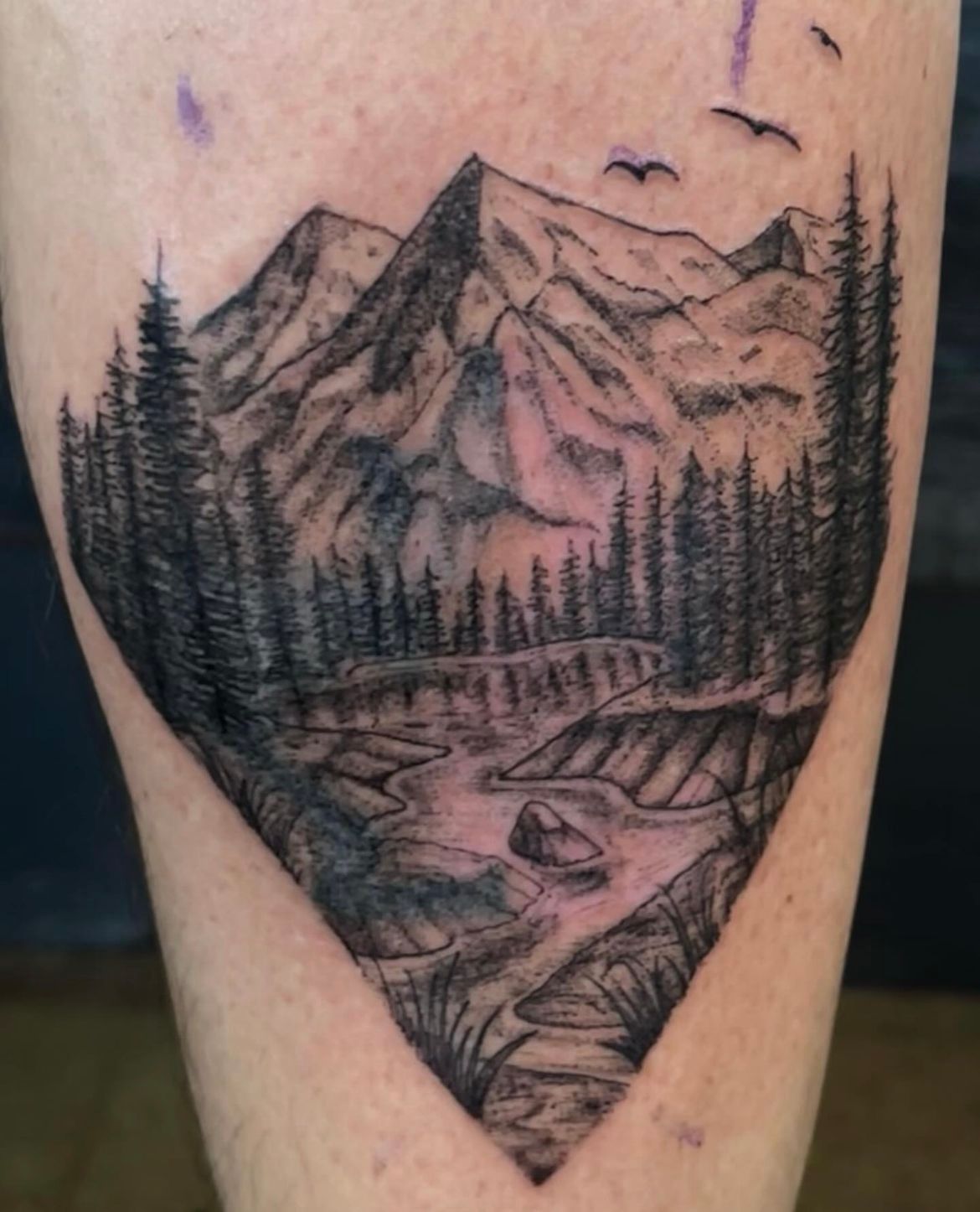 Mountain Scenery Tattoo by Vinny Nguyen at Crimson Empire Tattoo in Edmonton Alberta Canada