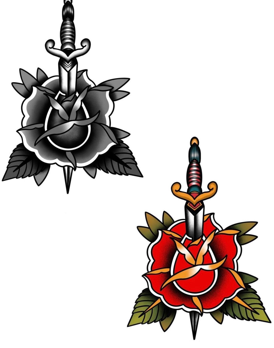 Dagger and Rose Flash Design by Keon Courtney at Crimson Empire Tattoo in Edmonton Alberta Canada