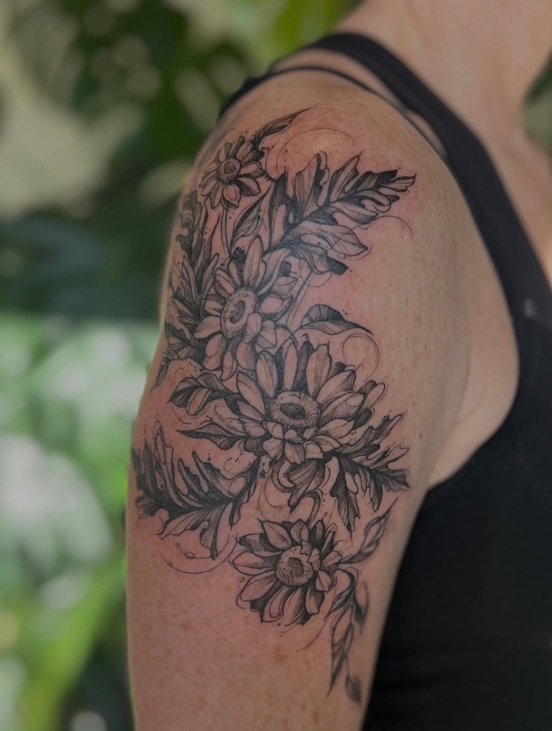 Sunflowers Tattoo by Adrienne Alexander at Silver Ghost Tattoo in Edmonton Alberta Canada