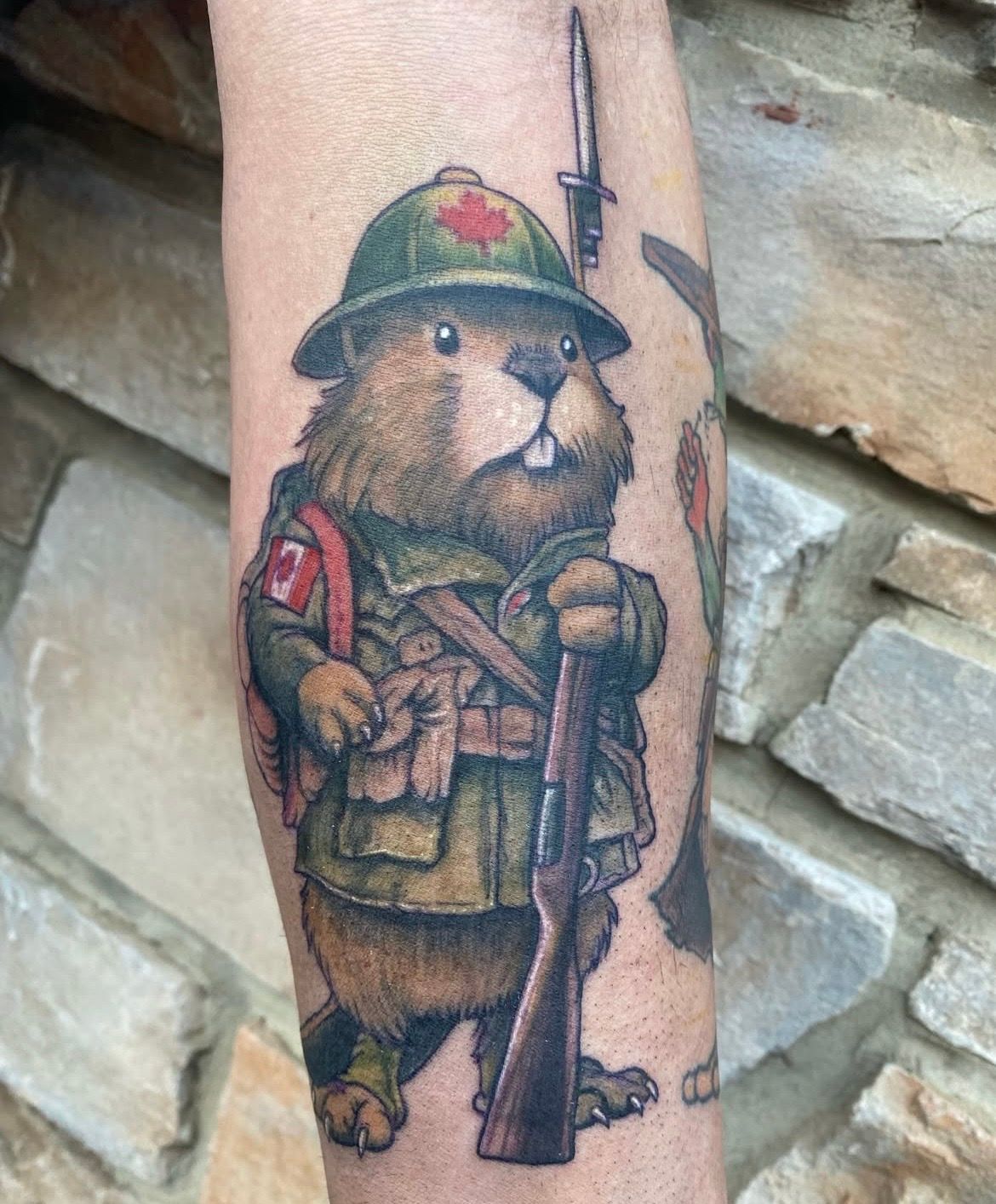 Canadian Beaver Tattoo by Chris Labrenz at Black Gold Tattoo Co in Edmonton Alberta Canada