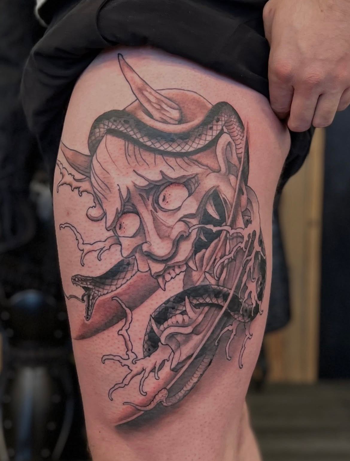 Snake and Hannya Tattoo by Curt Semeniuk at Crimson Empire Tattoo in Edmonton Alberta Canada