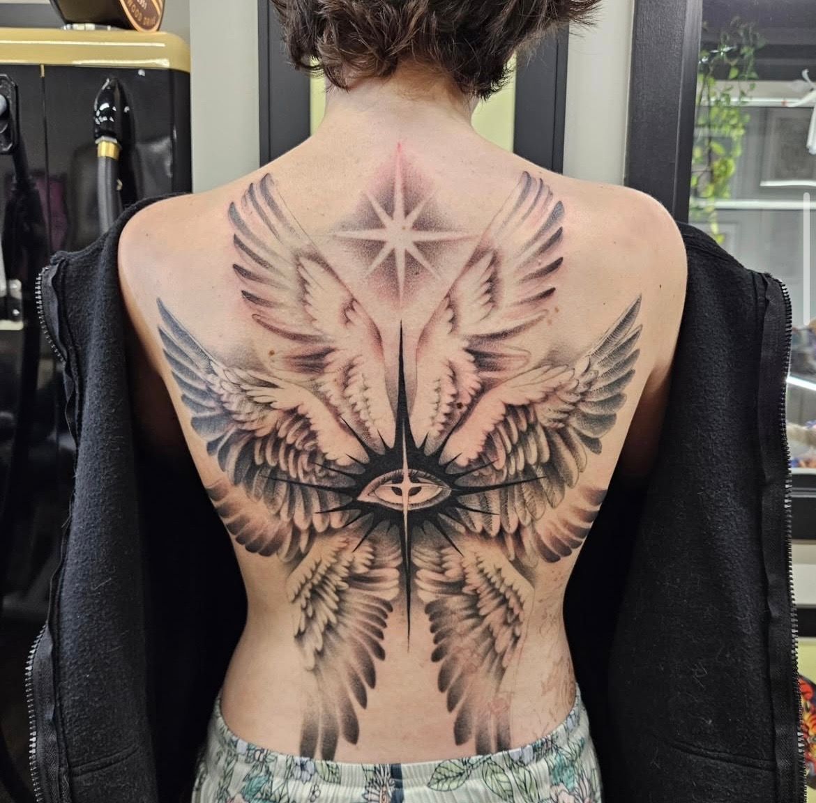 Seraphim Backpiece by Ian Wang at Black Gold Tattoo Co in Edmonton Alberta Canada