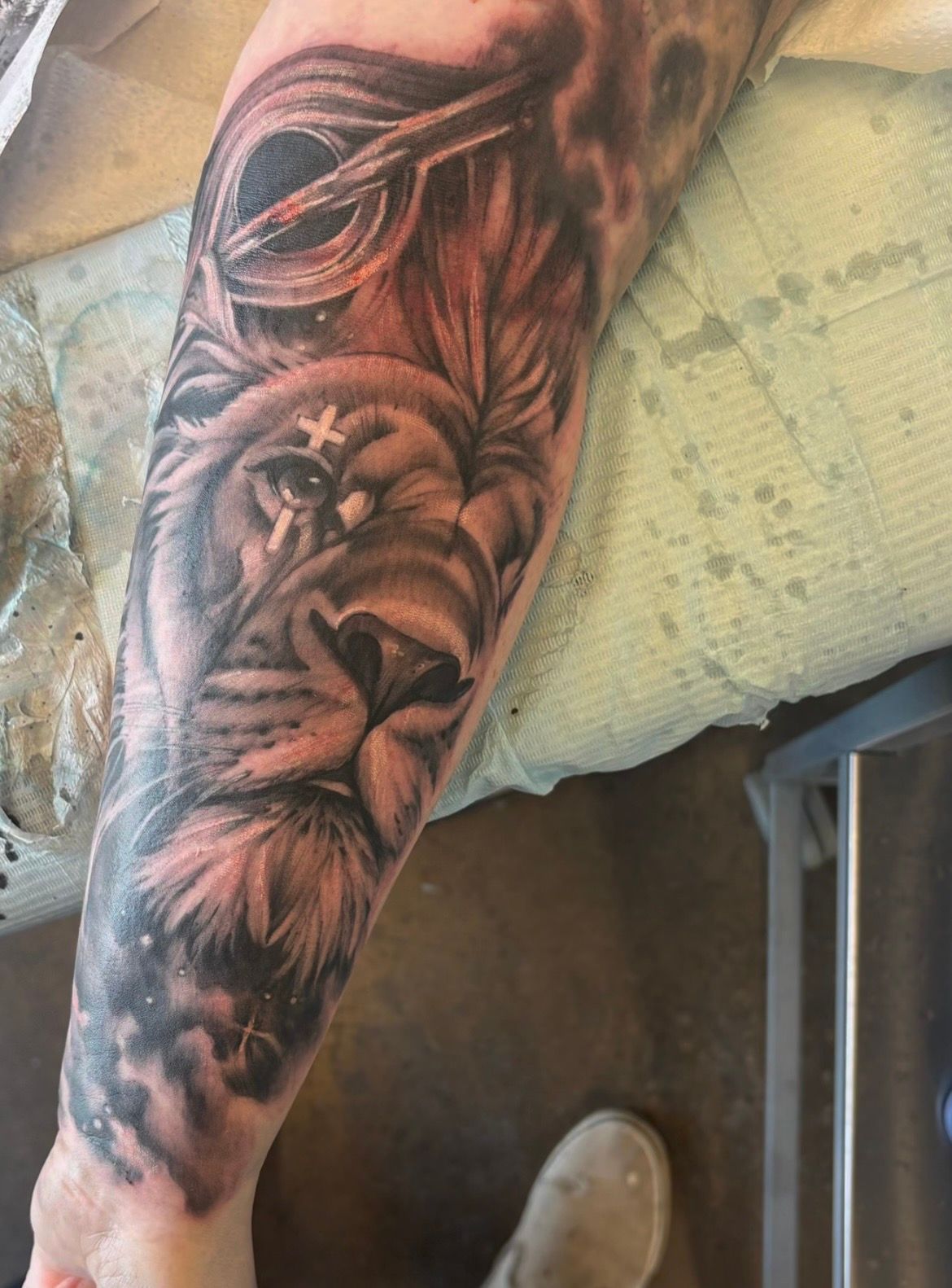 Lion Tattoo by Sarah Michelle at Crimson Empire Tattoo in Edmonton Alberta Canada