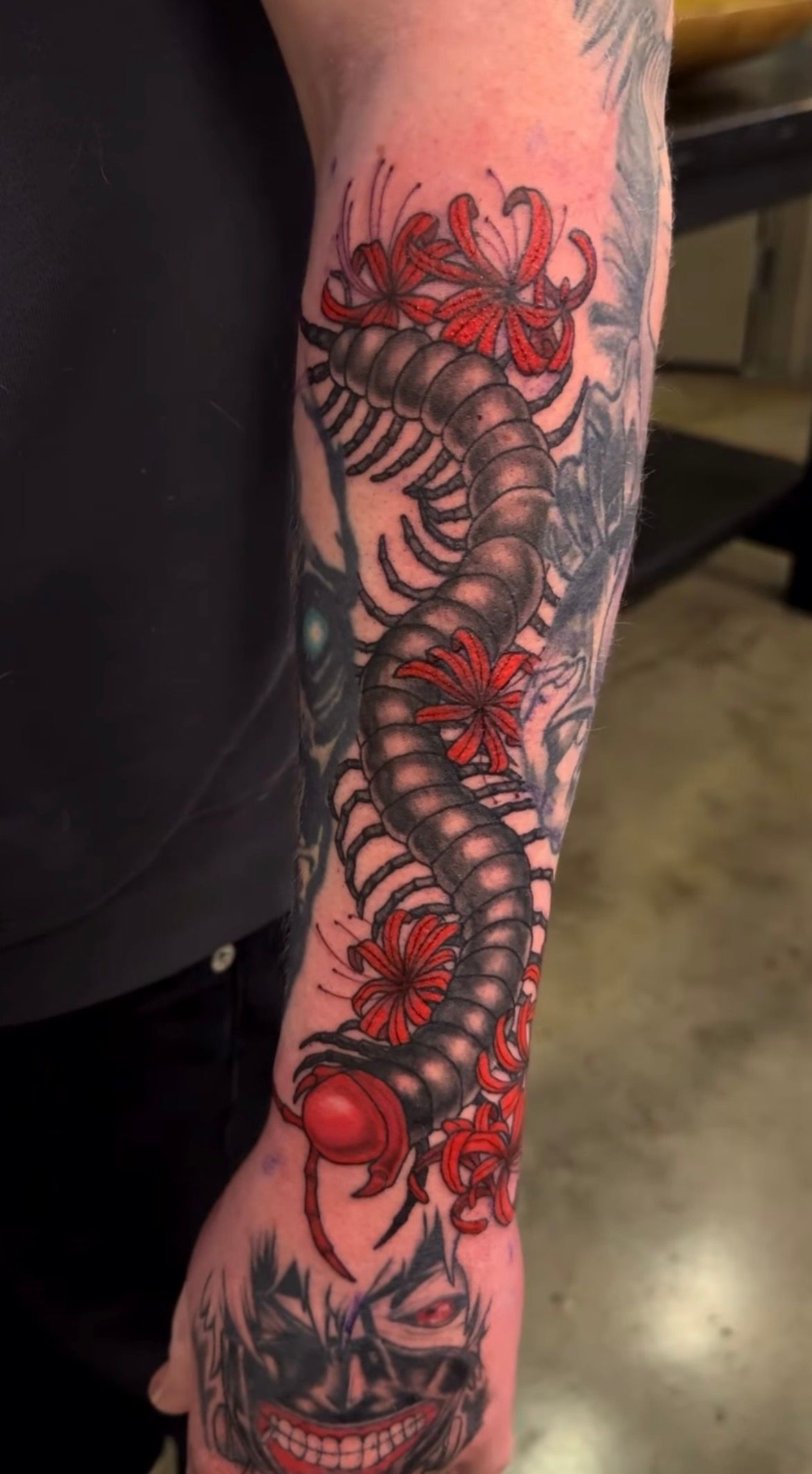 Red Centipede Tattoo by Vinny Nguyen at Crimson Empire Tattoo in Edmonton Alberta Canada