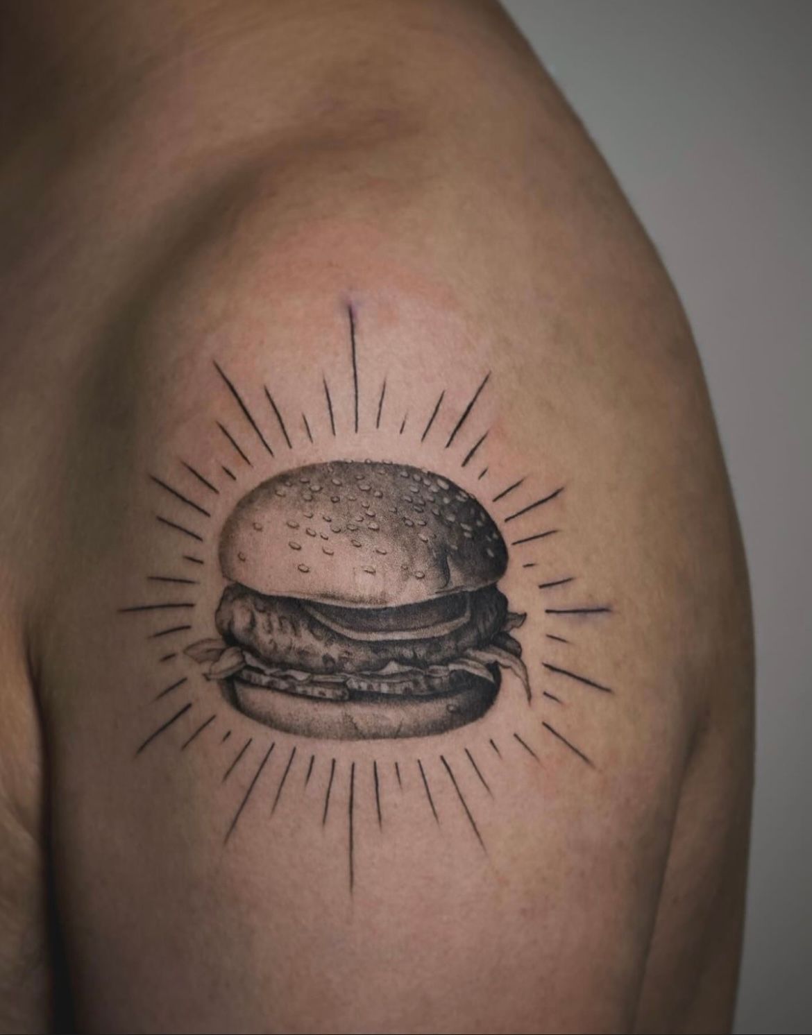 Burger Tattoo by Anastasiya at Silver Ghost Tattoo in Edmonton Alberta Canada