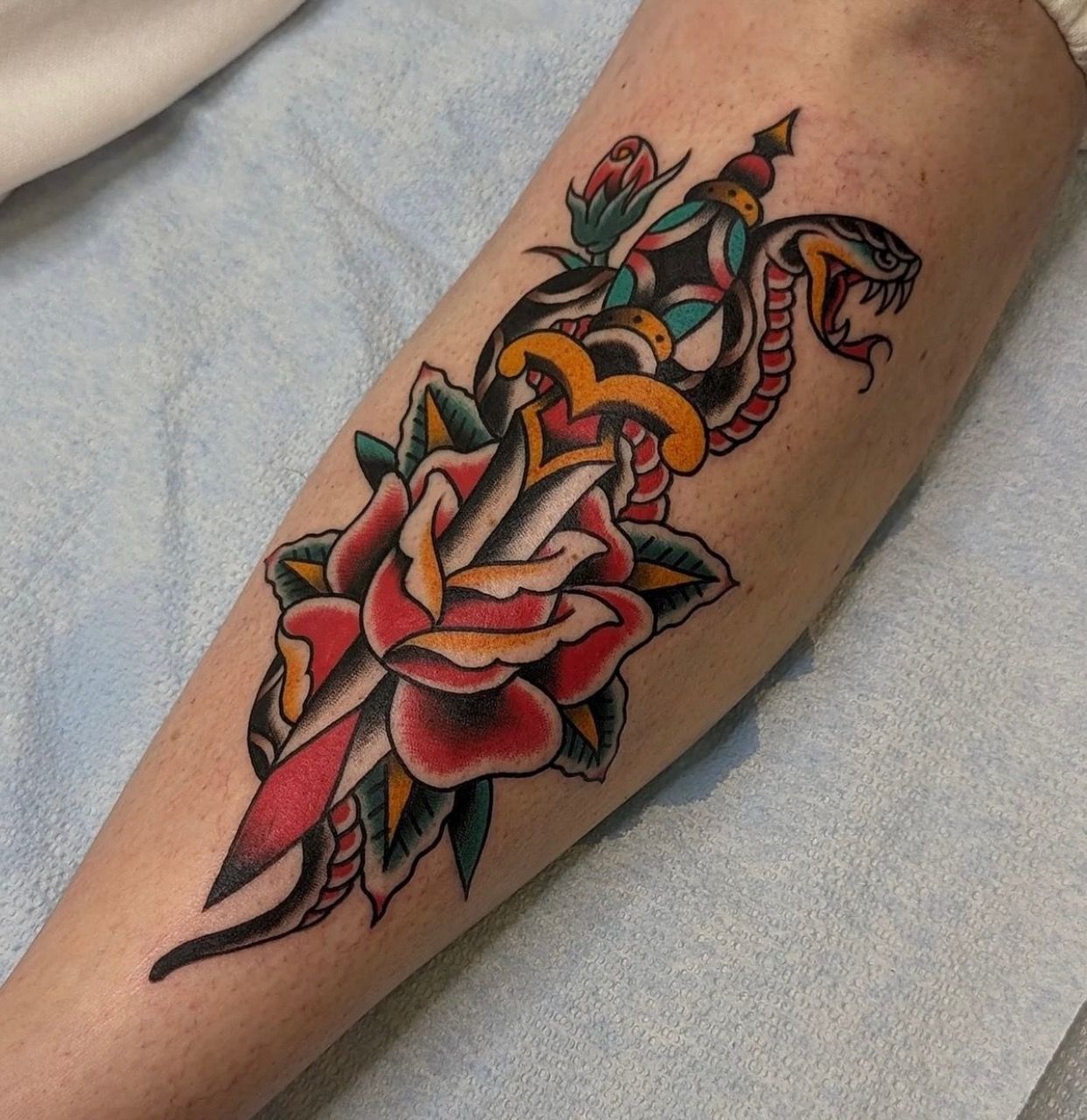 Dagger, Rose and Snake Tattoo by Chris Benson at Silver Ghost Tattoo in Edmonton Alberta Canada