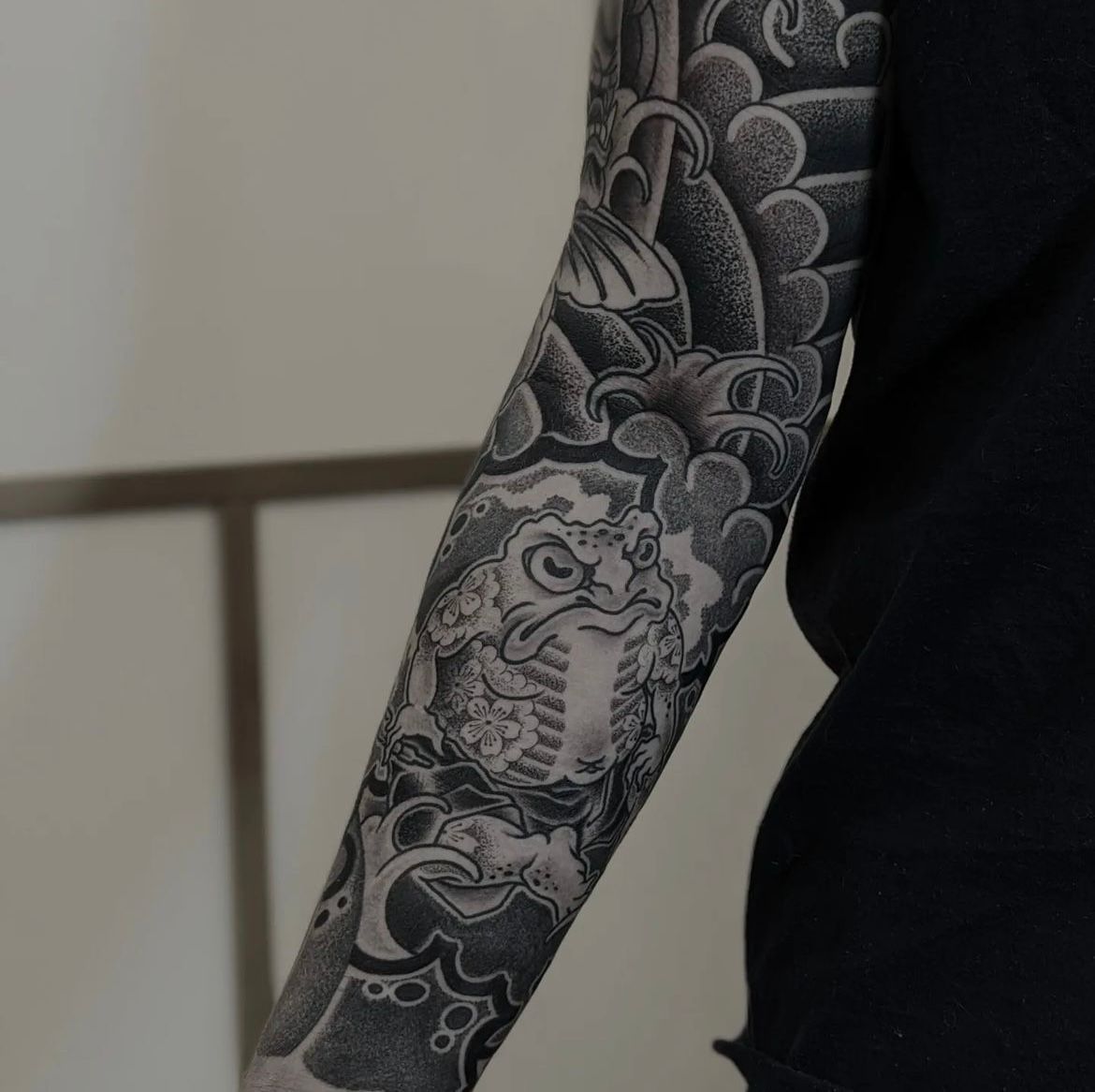 Frog and Waves Sleeve by Chris Benson at Silver Ghost Tattoo in Edmonton Alberta Canada