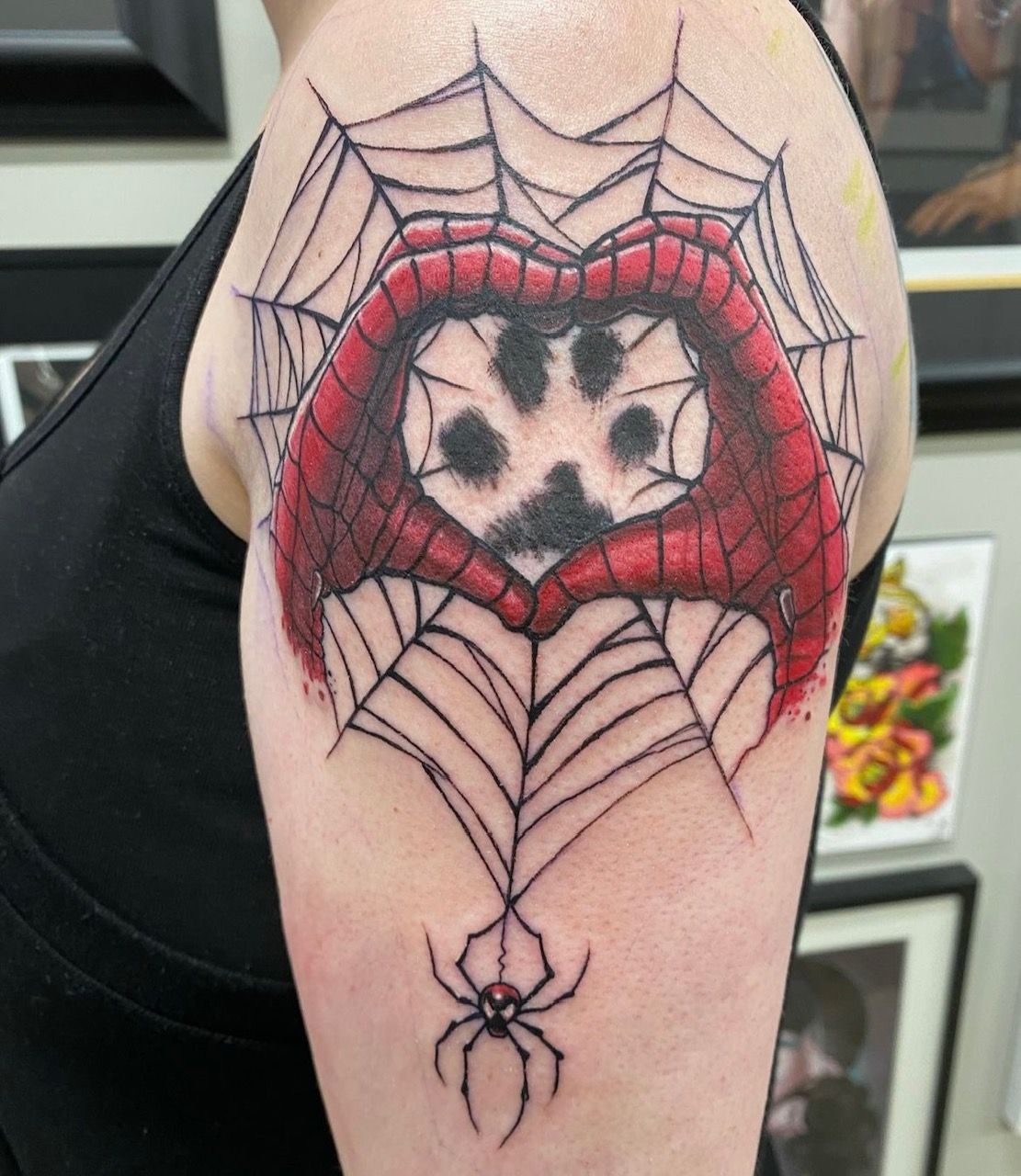 Spiderman Pet Memorial Tattoo by Chris Labrenz at Black Gold Tattoo Co in Edmonton Alberta Canada
