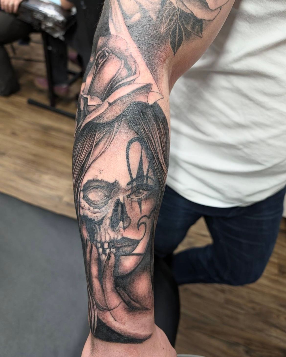 Skull Lady Tattoo by Kevin Sherritt at Black Gold Tattoo Co in Edmonton Alberta Canada