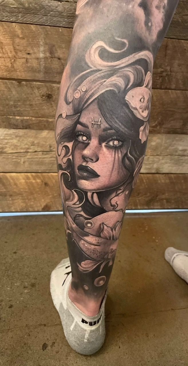 Horoscope Lady Tattoo by Sarah Michelle at Crimson Empire Tattoo in Edmonton Alberta Canada