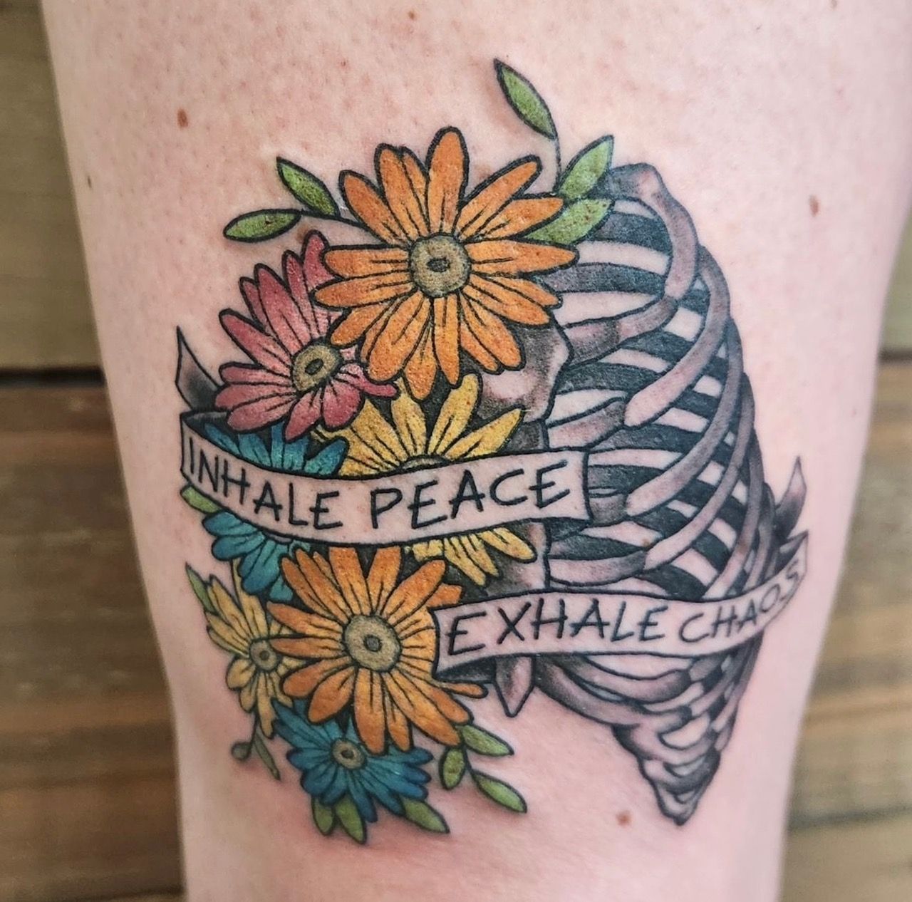 Lung and Floral Tattoo by Sheila Anderson at Crimson Empire Tattoo in Edmonton Alberta Canada