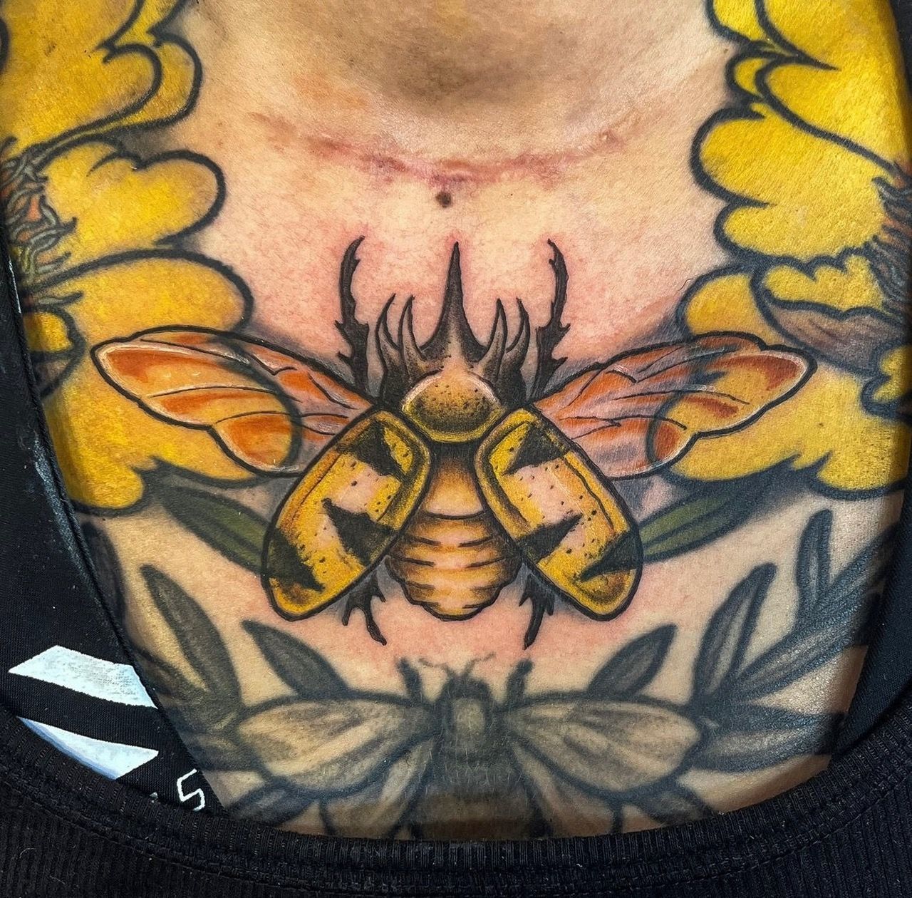 Bee Tattoo by Tony Honning at Silver Ghost Tattoo in Edmonton Alberta Canada