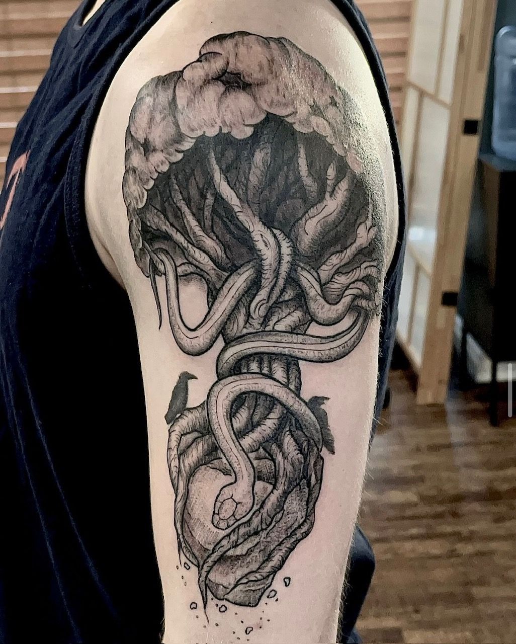 Tree and Heart Tattoo by Tony Honning at Silver Ghost Tattoo in Edmonton Alberta Canada