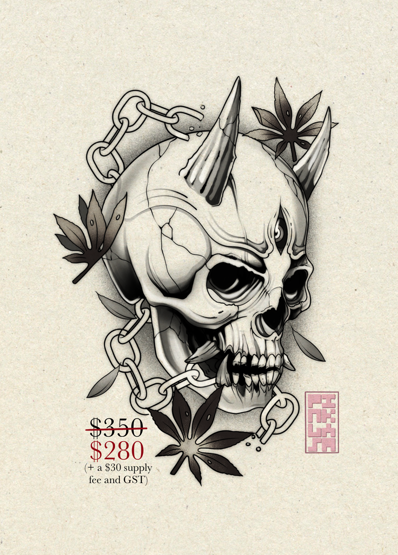 Hannya Skull Flash Design by Fran Arceta at Crimson Empire Tattoo in Edmonton Alberta Canada