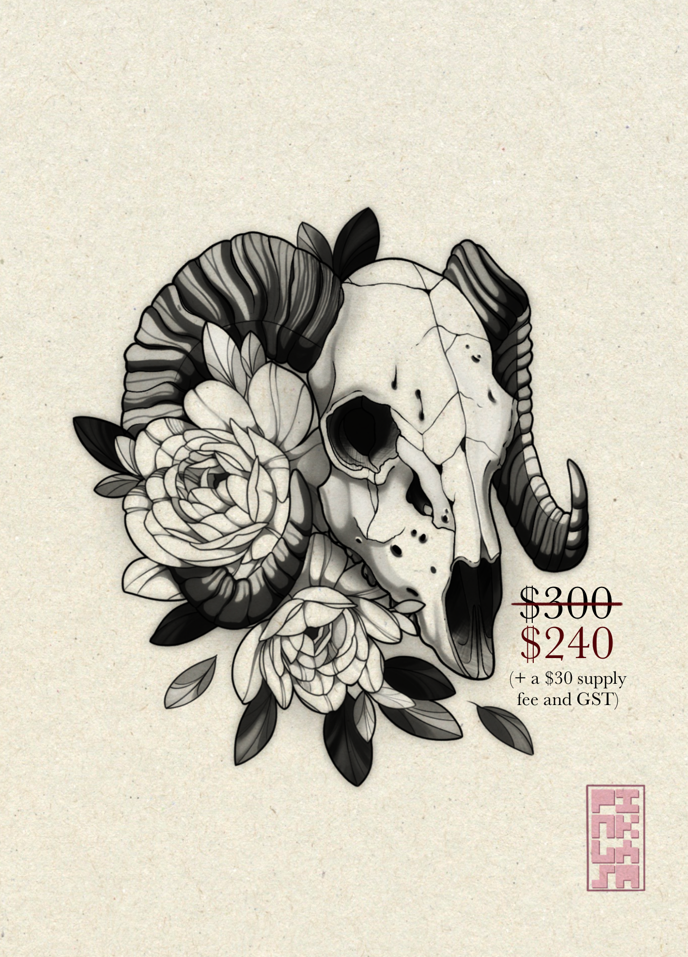 Ram Skull Flash Design by Fran Arceta at Crimson Empire Tattoo in Edmonton Alberta Canada