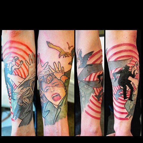 Hitchcock Tattoo by Trevor Pelletier at Black Gold Tattoo Co in Edmonton Alberta Canada