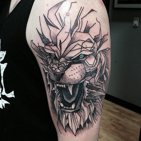 Lion Tattoo by Trevor Pelletier at Black Gold Tattoo Co in Edmonton Alberta Canada
