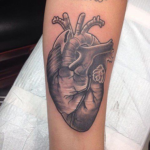 Anatomical Heart Tattoo by Trevor Pelletier at Black Gold Tattoo Co in Edmonton Alberta Canada
