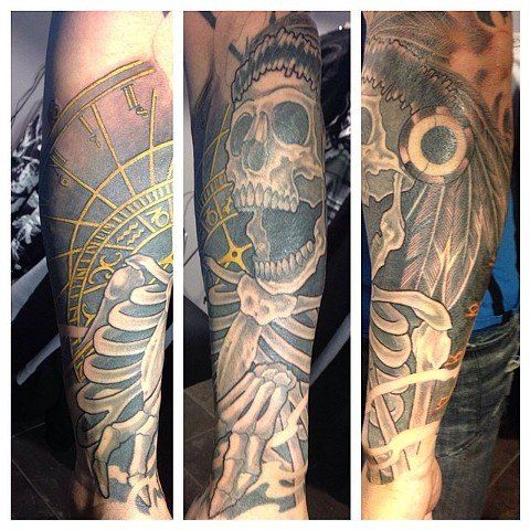 Skeleton Tattoo by Trevor Pelletier at Black Gold Tattoo Co in Edmonton Alberta Canada