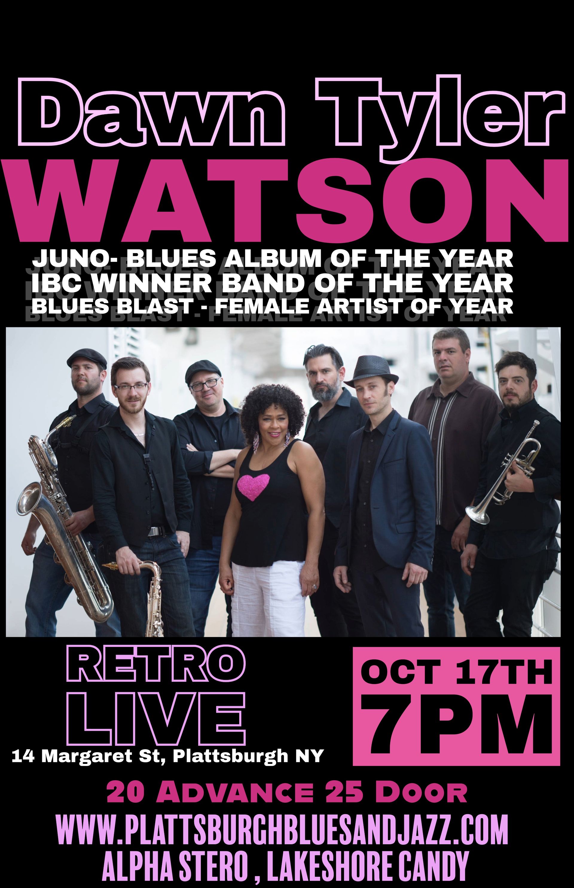 Poster for Dawn Tyler Watson at Retro Live in Plattsburgh, NY, Oct 17th. I