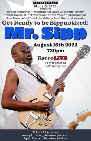 Mr Sipp is playing a guitar on a poster for a concert at the retro live