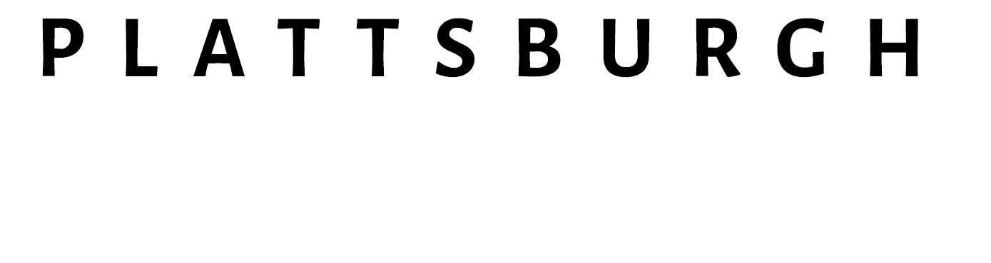 The word plattsburg is written in black on a white background with blues and jazz in white