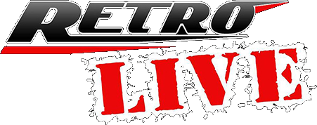 A red and black logo for retro live