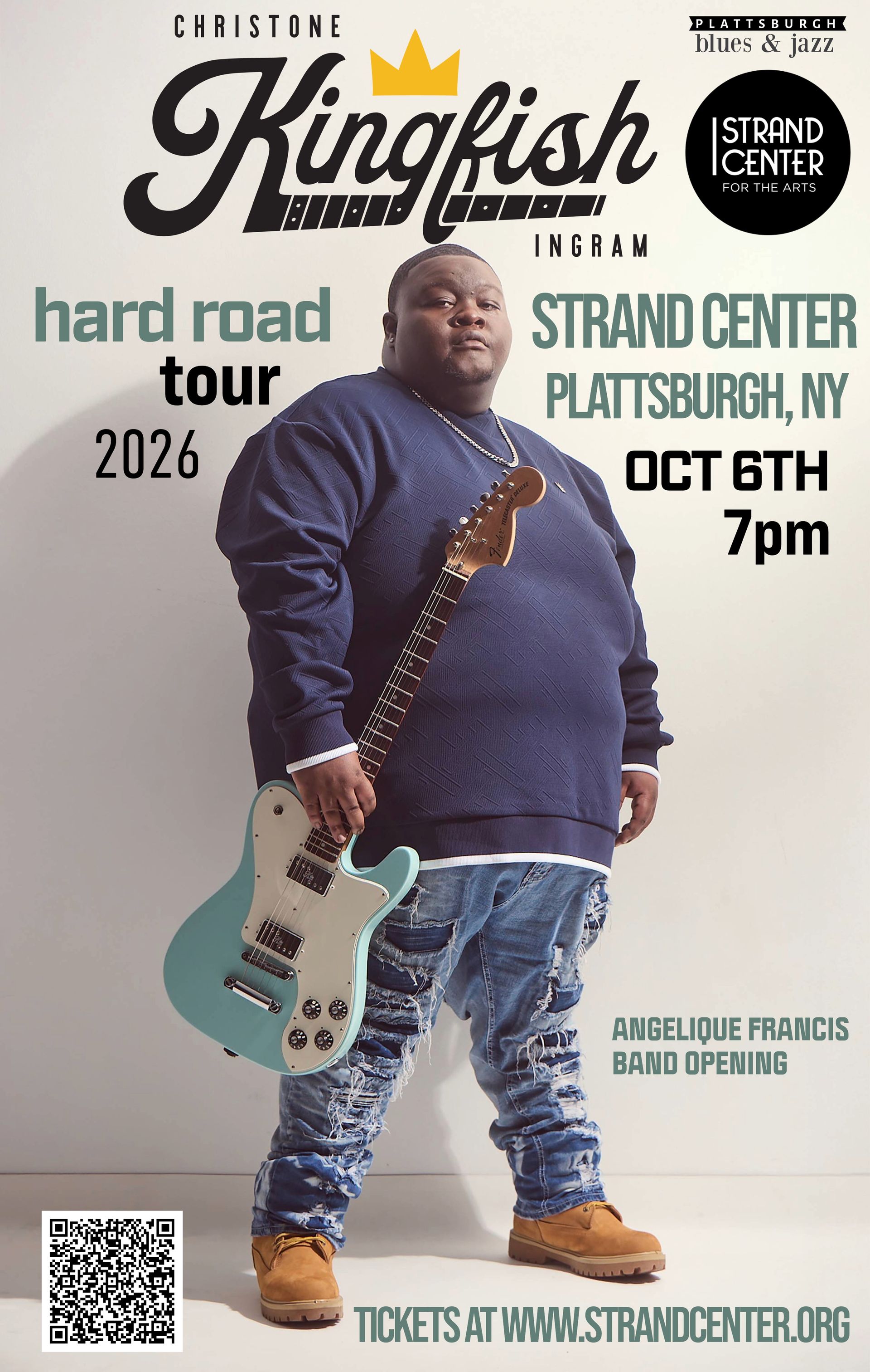 Chris Kingfish Ingram hard road tour  standing with guitar at Strand Center, Plattsburgh, NY, Oct 6, 7 pm