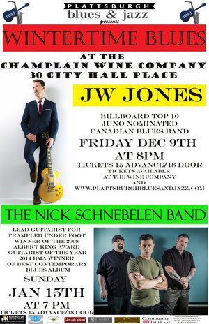 A poster for a concert wintertime blues at the champlain wine company