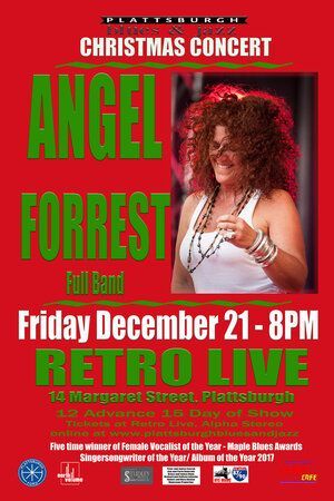 A poster for a christmas concert featuring angel forrest