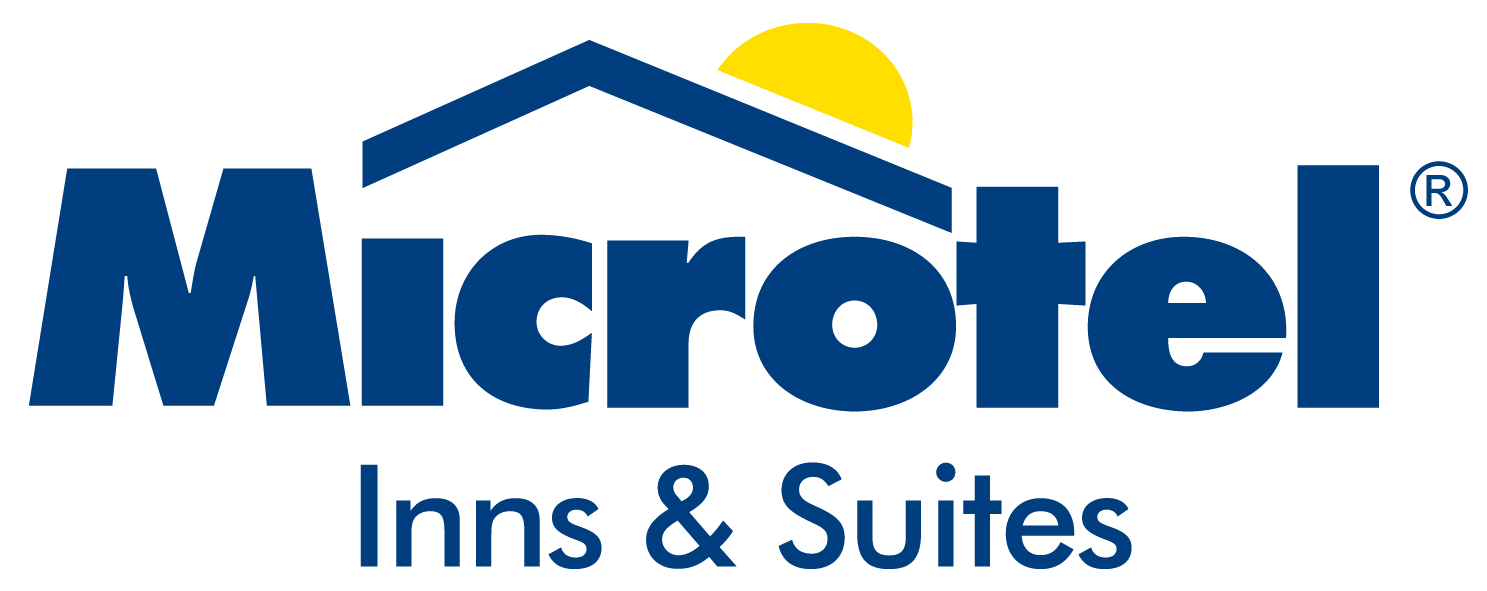 A blue and yellow logo for microtel inns and suites