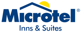 A blue and yellow logo for microtel inns and suites