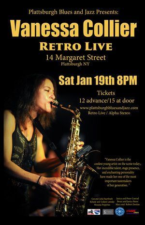 A poster for vanessa collier playing a saxophone