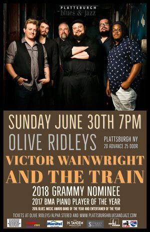 A group of men are standing next to each other on a poster for a Victor Wainwright concert.