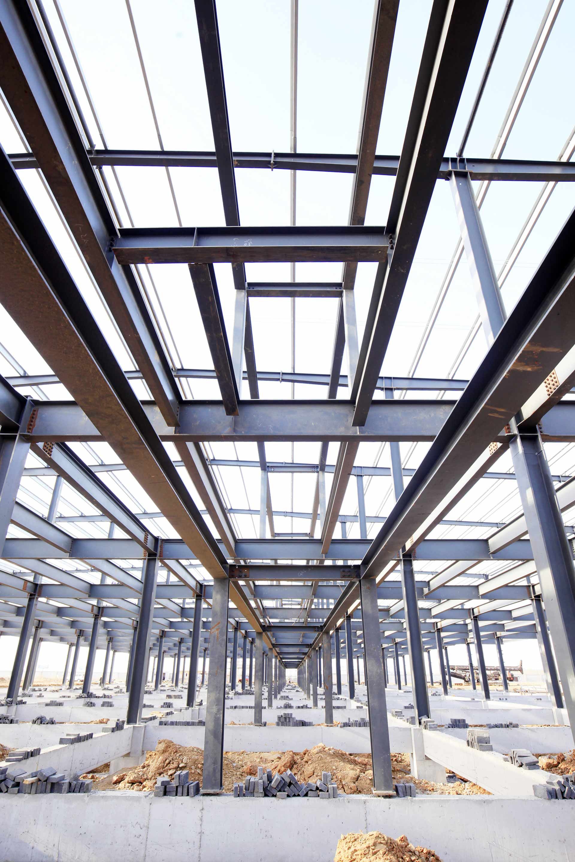 Looking up at the ceiling of a building under construction