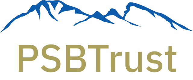 Logo: Blue mountains over 