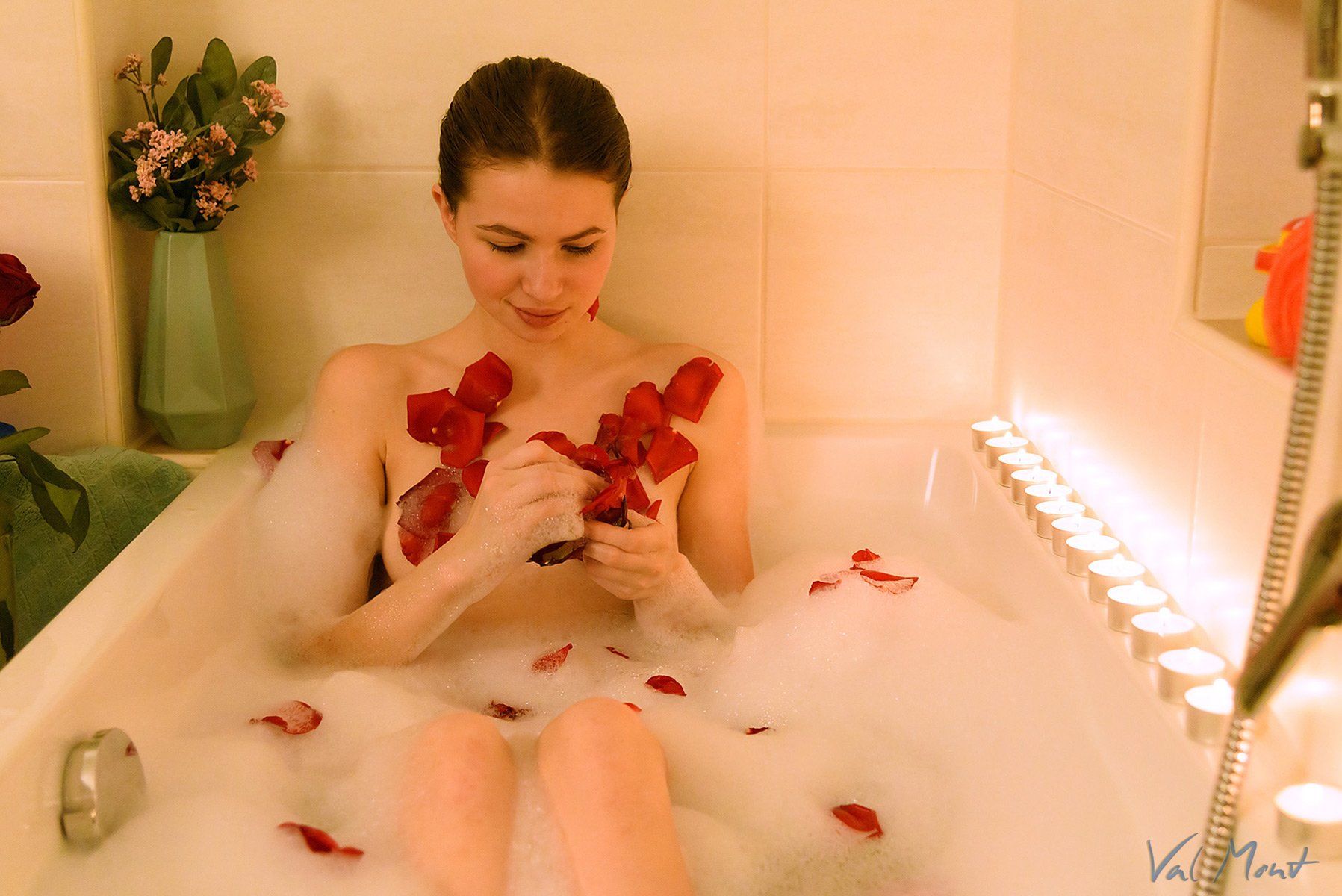 Annika nude girl in a bath tub with rose petals