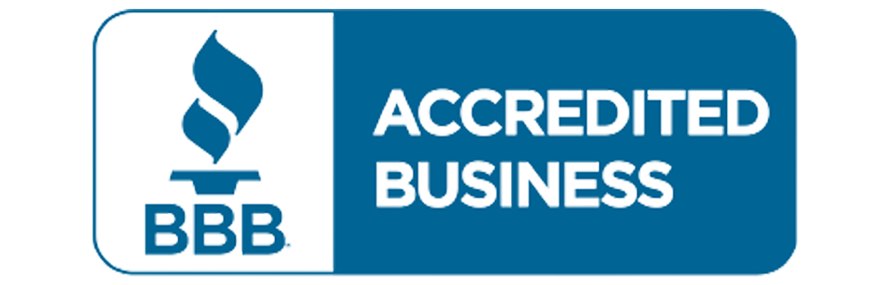 Blue and white BBB Accredited Business logo with the text