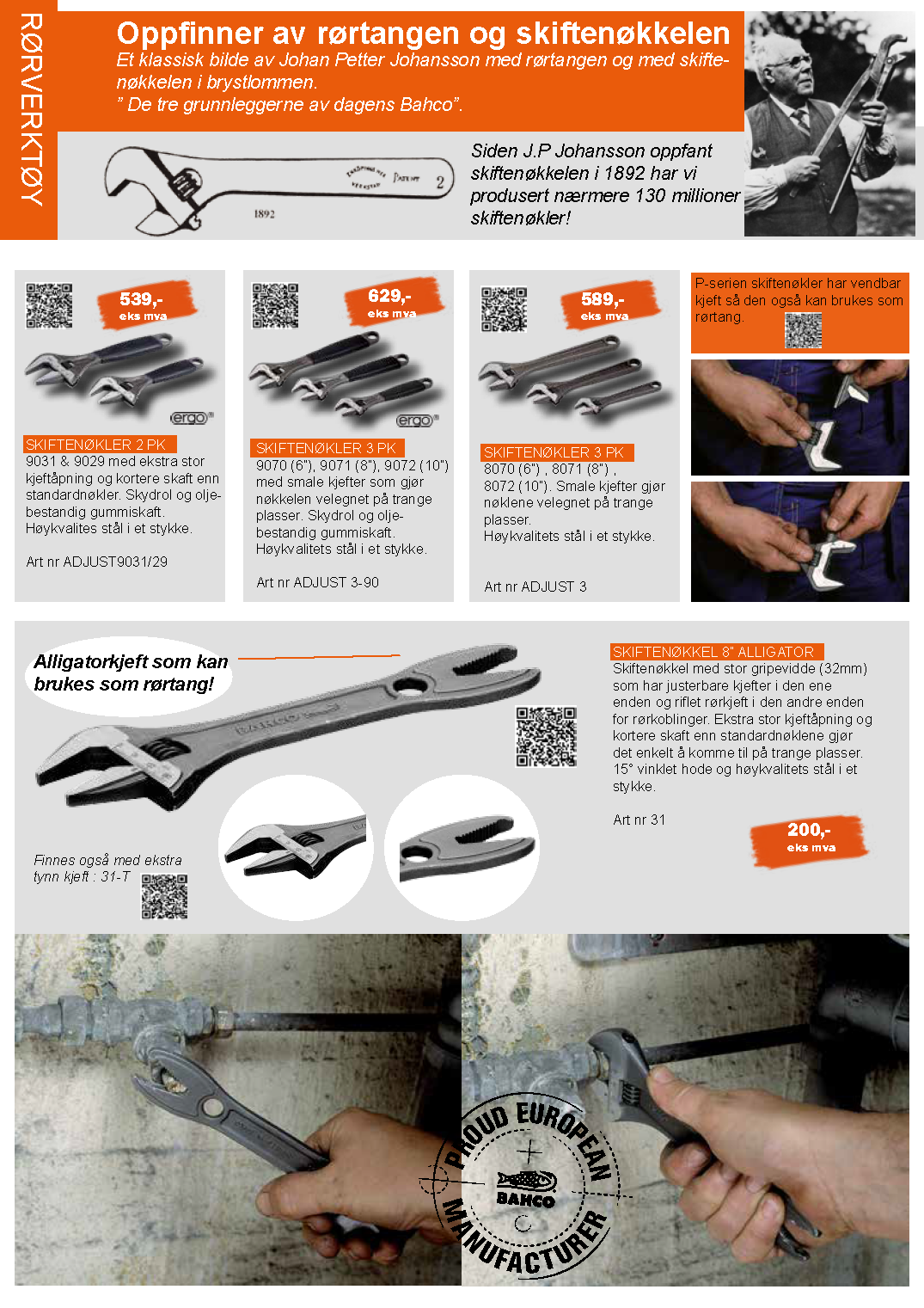 En person holder en skiftenøkkel i hånden.