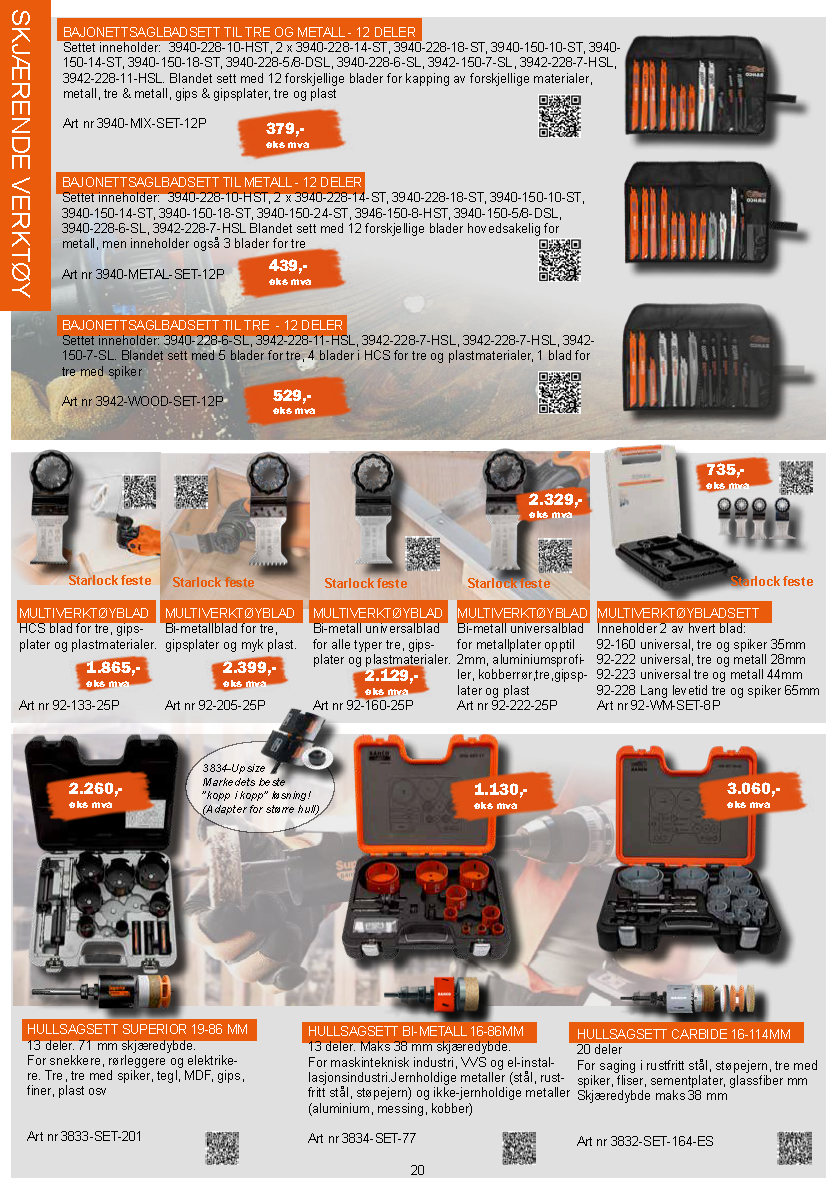 En flyer for en rekke verktøy og deres priser