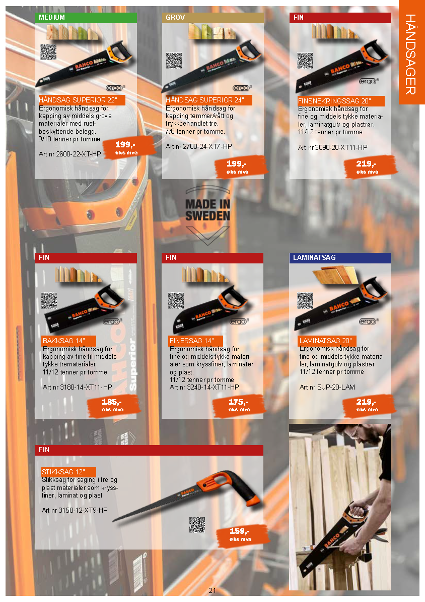 En haug med forskjellige typer sager står på et bord