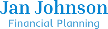 The logo for jan johnson financial planning is blue and white