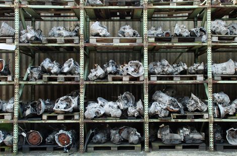 Shelf with used car engines for sale at a junkyard — Mayfield, KY — Hawkins Of Mayfield Inc