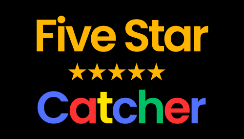 A colorful logo for Five Star Catcher on a black background