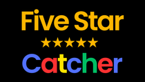 A colorful logo for Five Star Catcher on a black background
