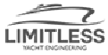 a black and white logo for limitless yacht engineering with a boat on it .