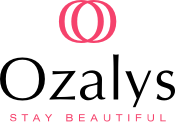 Logo : cercles roses entrelacés au-dessus de « Ozarys » en noir, « Stay Beautiful » en rose en dessous.