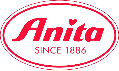 Un logo rouge et blanc pour anita depuis 1886