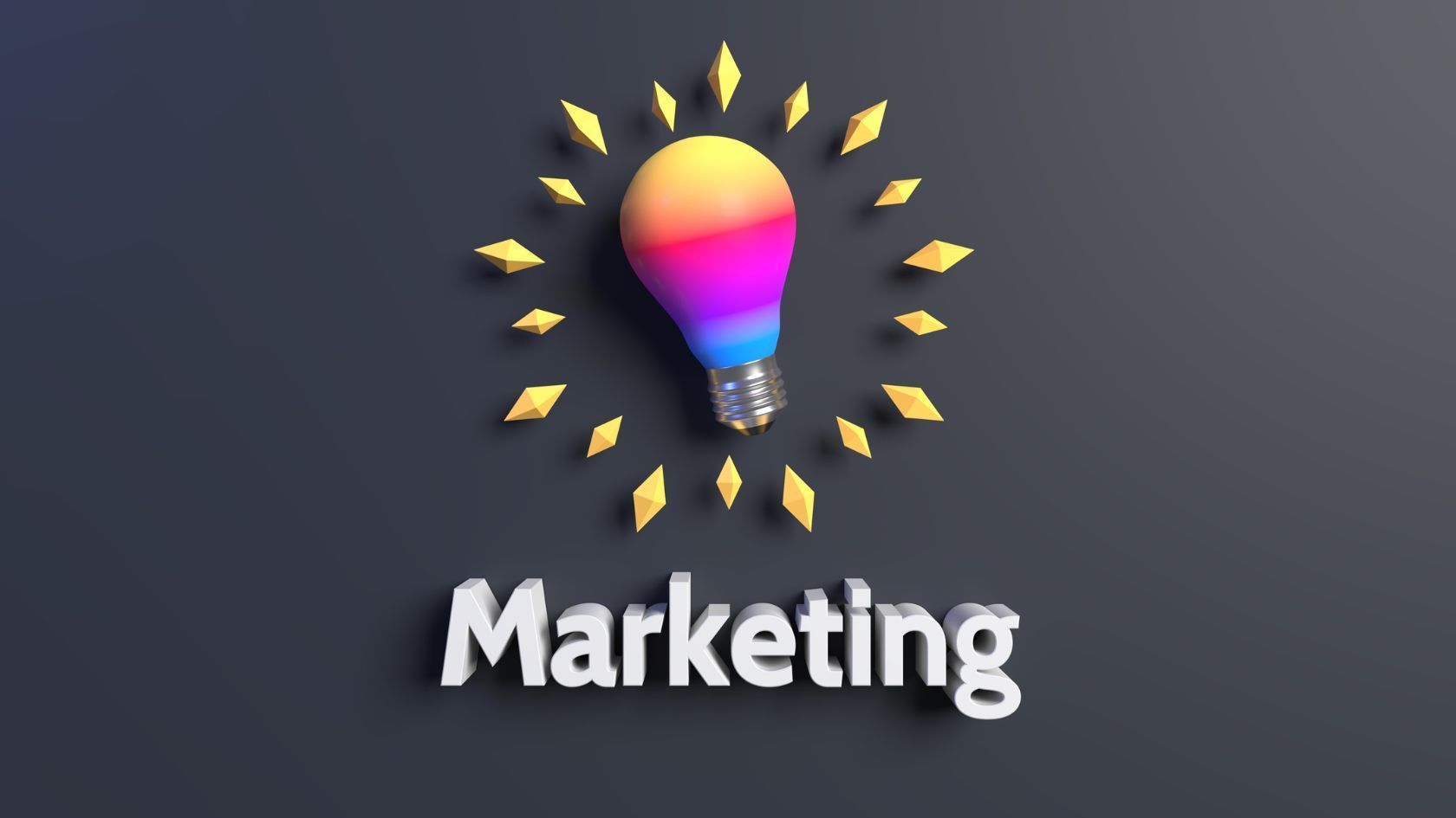Digital marketing light bulb filled with yellow, pink, purple, and blue lines.