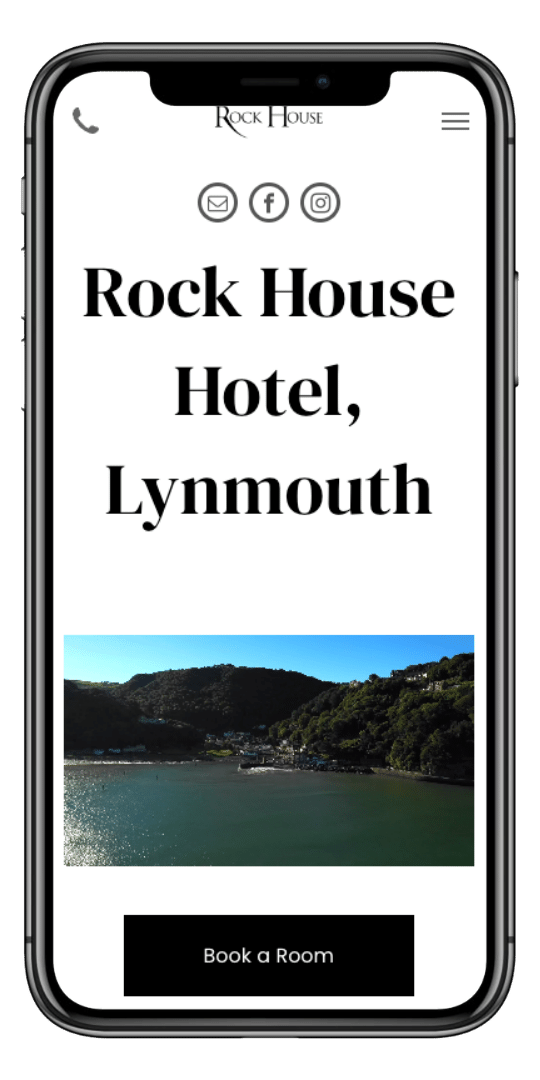 Mobile view for website homepage of Rock House Hotel, Lynmouth.